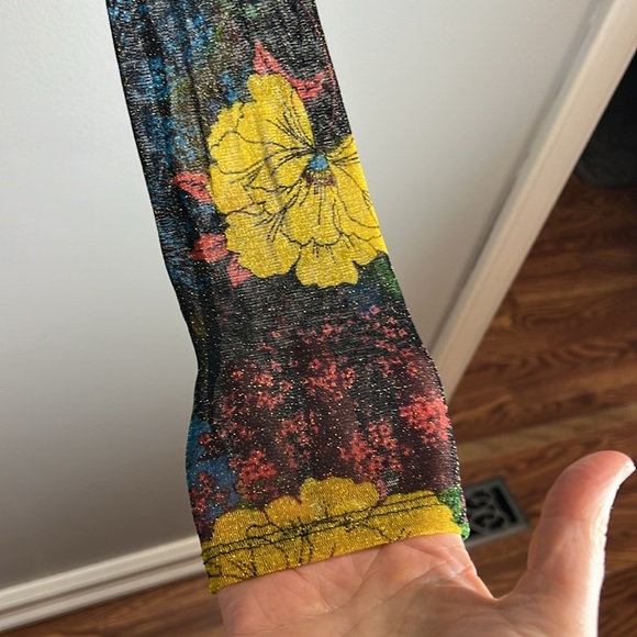 Zara Women Collection Mesh Flower Long Sleeve Sparkly Mesh Top Size Medium - Picture 3 of 8